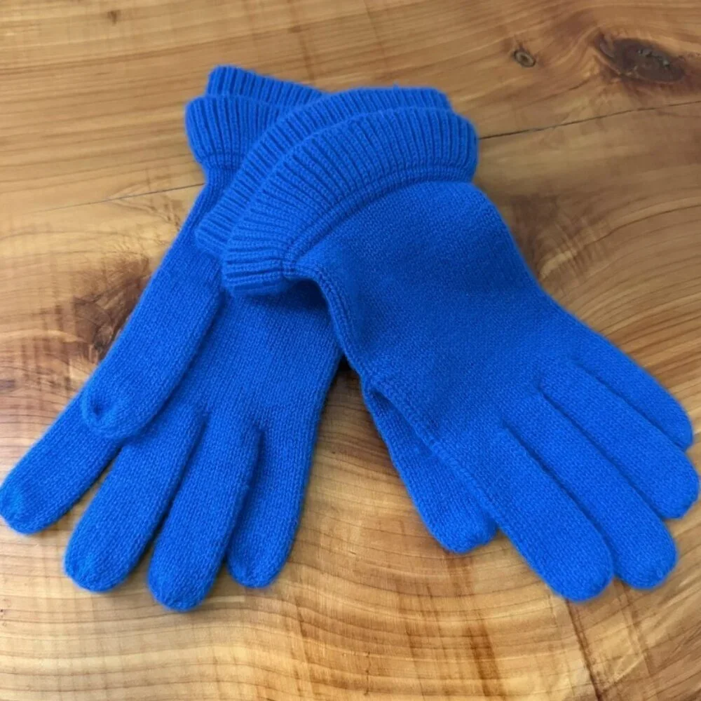 Talbots Lambswool Blend Blue Ruffled Blue Gloves One Size